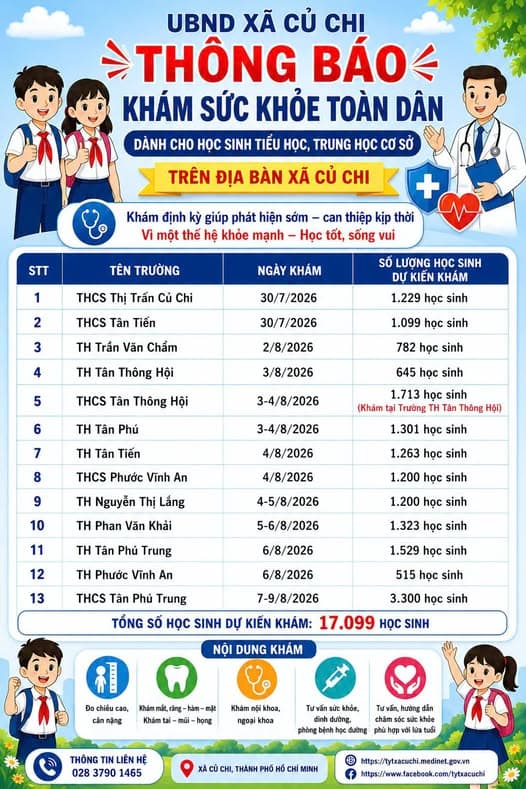 📢 THÔNG BÁO LỊCH KHÁM SỨC KHỎE
